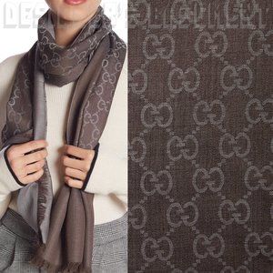 GUCCI Brown & Gray GGNAT wool & silk blend 18"x70" shawl Pashmina scarf